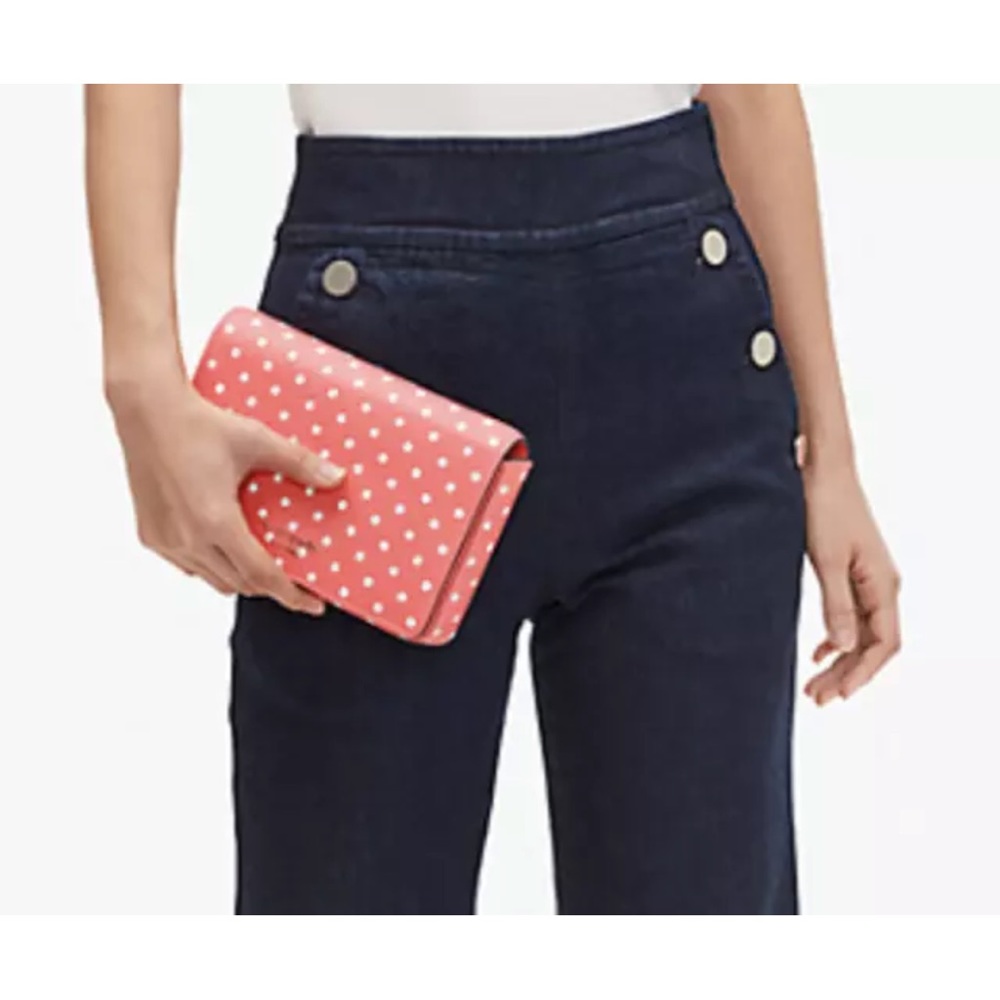 Kate Spade Spencer Dots Chain Wallet Chain Crossbody Clutch Peach Melba Multi - Picture 7 of 8